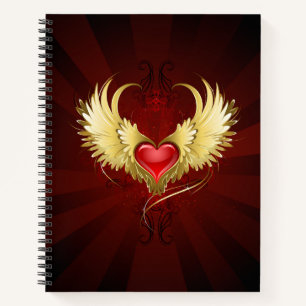 Red Heart with Golden Wings Notebook