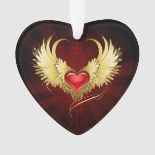 Red Heart with Golden Wings Ornament