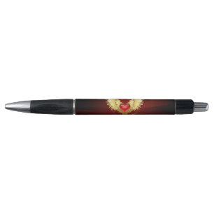 Red Heart with Golden Wings Pen