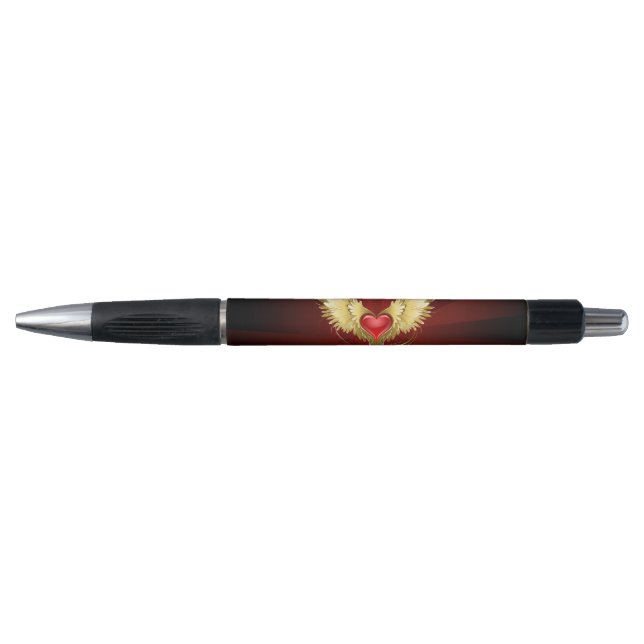 Red Heart with Golden Wings Pen (Front)