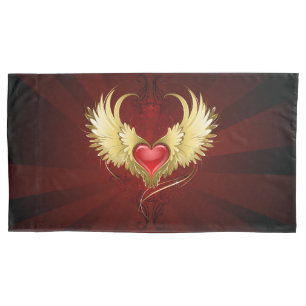 Red Heart with Golden Wings Pillowcase