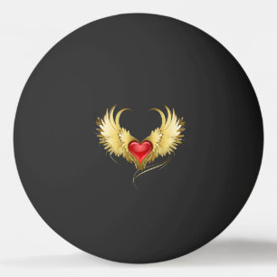 Red Heart with Golden Wings Ping Pong Ball