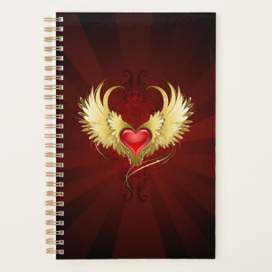 Red Heart with Golden Wings Planner
