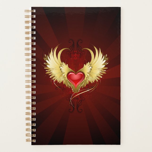 Red Heart with Golden Wings Planner (Front)
