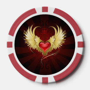 Red Heart with Golden Wings Poker Chips