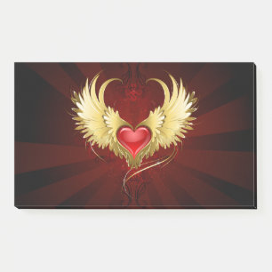 Red Heart with Golden Wings Post-it Notes