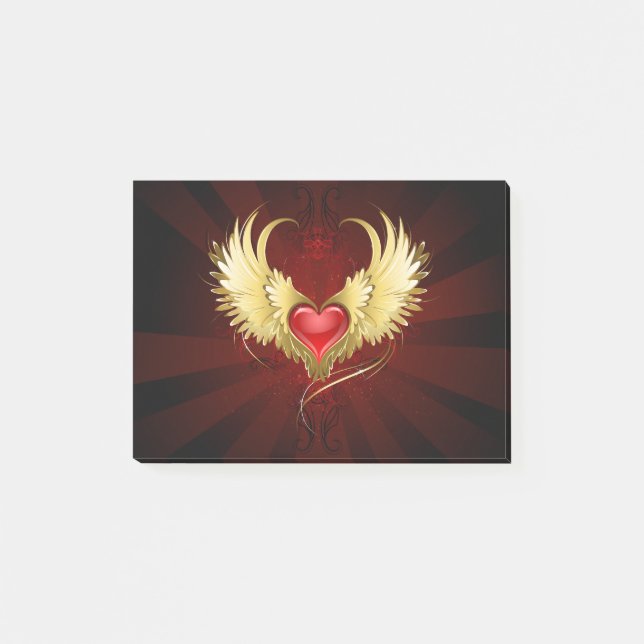 Red Heart with Golden Wings Post-it Notes (Front)