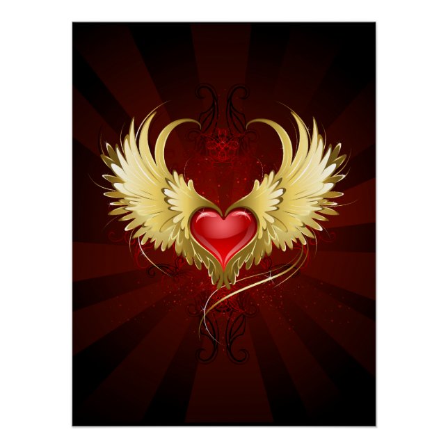 Red Heart with Golden Wings Poster (Front)