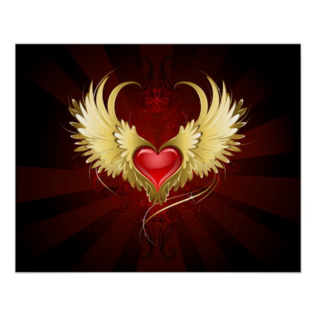 Red Heart with Golden Wings Poster (Front)