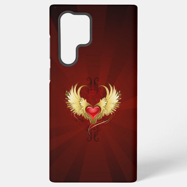 Red Heart with Golden Wings Samsung Galaxy S22 Ultra Case (Back)