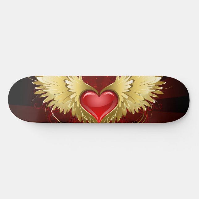 Red Heart with Golden Wings Skateboard (Horz)