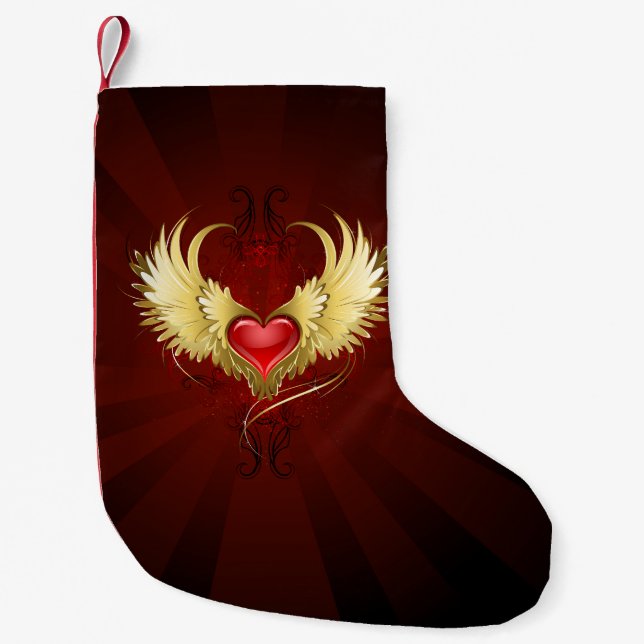 Red Heart with Golden Wings Small Christmas Stocking (Front)