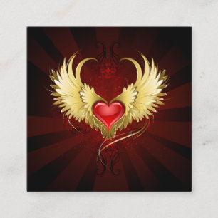 Red Heart with Golden Wings Square Business Card