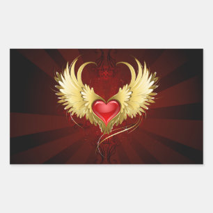 Red Heart with Golden Wings Sticker