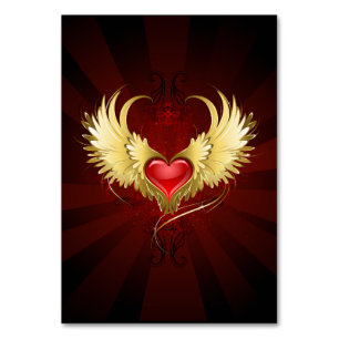 Red Heart with Golden Wings Table Number