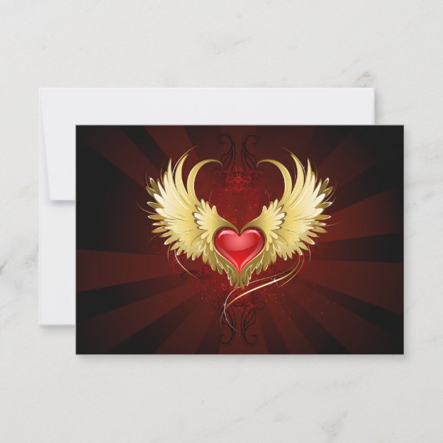 Red Heart with Golden Wings Thank You Card (Front)