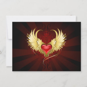 Red Heart with Golden Wings Thank You Card