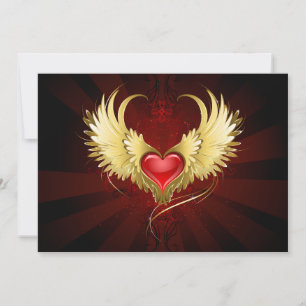 Red Heart with Golden Wings Thank You Card
