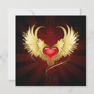 Red Heart with Golden Wings Thank You Card