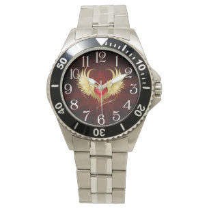 Red Heart with Golden Wings Watch