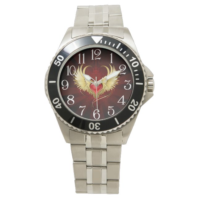 Red Heart with Golden Wings Watch (Front)