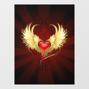Red Heart with Golden Wings Window Cling