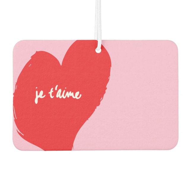 Red heart with je t’aime-text on pink background air freshener (Front)