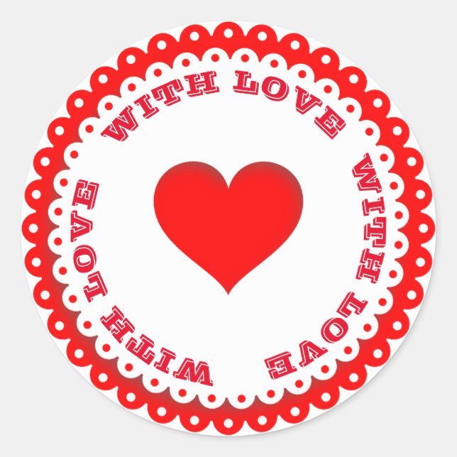 Red Heart With Love Custom Text Classic Round Sticker (Front)