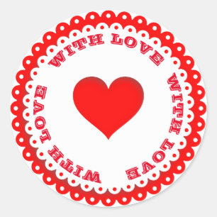 Red Heart With Love Custom Text Classic Round Sticker
