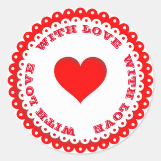 Red Heart With Love Custom Text Classic Round Sticker
