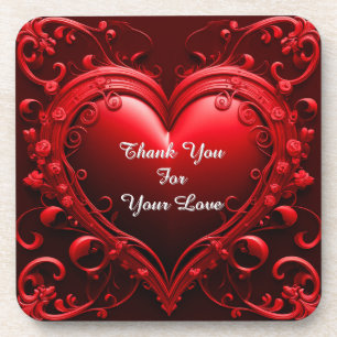 Red Heart With Ornate Floral Frame Coaster