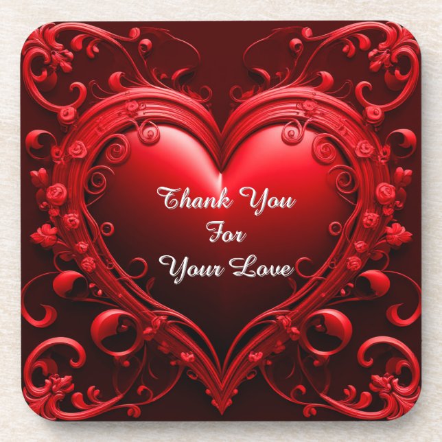 Red Heart With Ornate Floral Frame Coaster (Front)