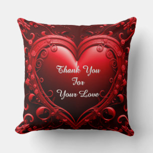 Red Heart With Ornate Floral Frame Throw Pillow