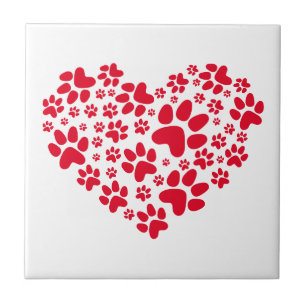 red heart with paws, animal foodprint pattern tile