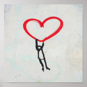 Red heart with stick figure,living on All you need Poster