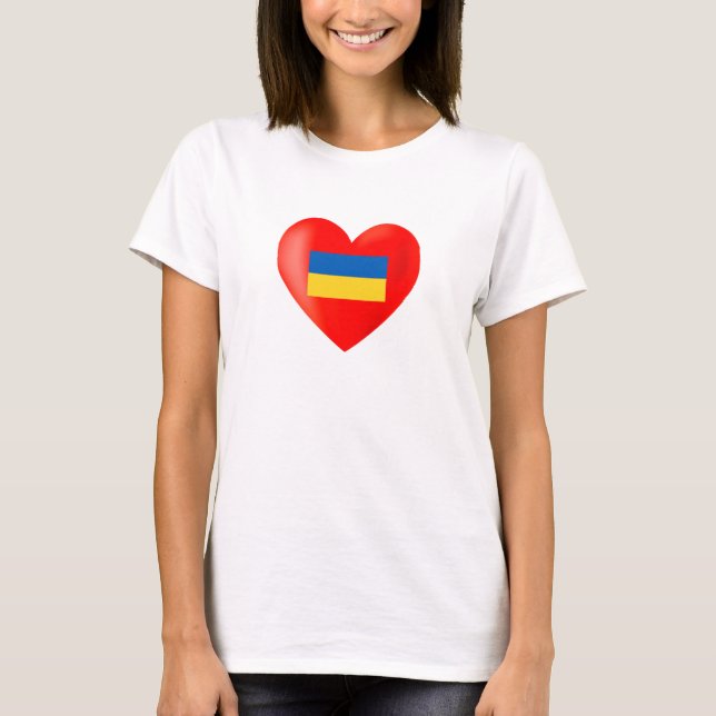 Red Heart with Ukraine Flag Colours T-Shirt (Front)
