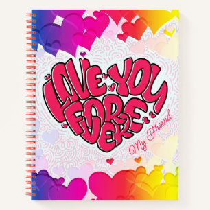 Red Heart with word Love You Forever Valentine's Notebook
