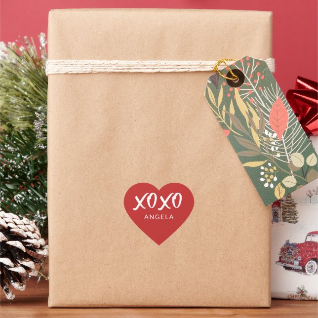 Red Heart XOXO Script Personalized  Sticker (Holiday)