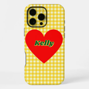 Red Heart Yellow Gingham Cute Valentine's Day Gift iPhone 16 Pro Max Case