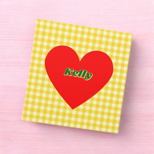 Red Heart Yellow Gingham Valentine's Day Binder