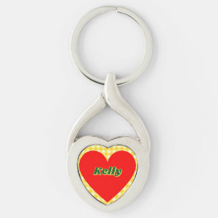 Red Heart Yellow Gingham Valentine's Day Gift Keychain