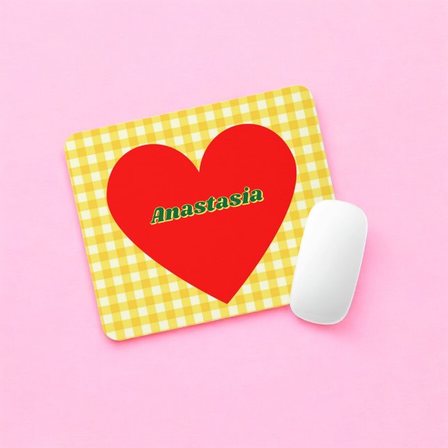Red Heart Yellow Gingham Valentine's Day Mouse Pad (Red Heart Yellow Gingham Valentine's Day Mouse Pad)