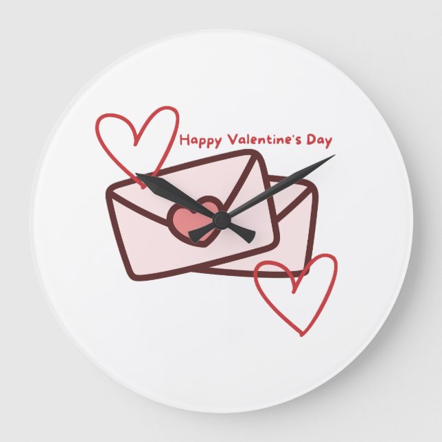 Red Hearth Happy Valentine's Day Large Clock (Front)