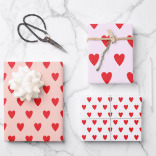 Red Hearts Abstract Hand Drawn Boho Style Pattern  Wrapping Paper Sheet