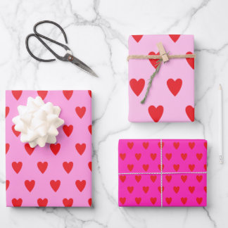 Red Hearts Abstract Hand Drawn Boho Style Pattern Wrapping Paper Sheet