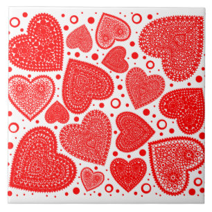 Red Hearts All Over Pattern Tile