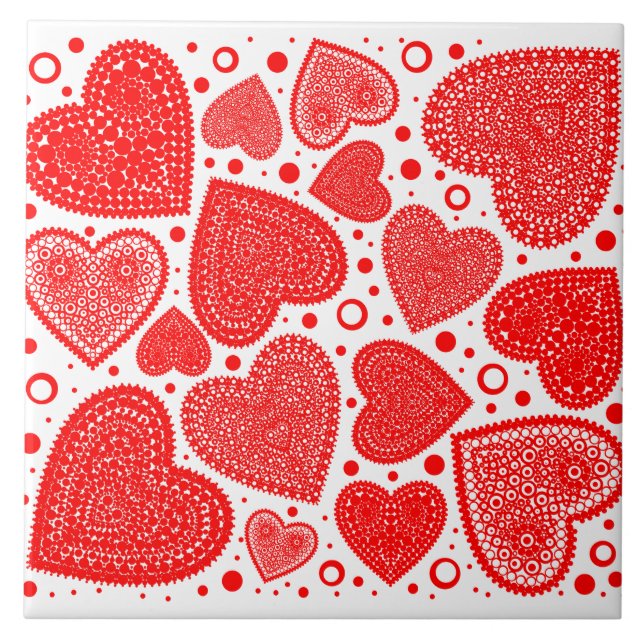 Red Hearts All Over Pattern Tile (Front)