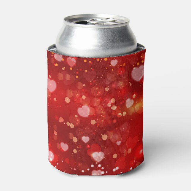 Red Hearts and Bokeh Can Cooler (Can Front)
