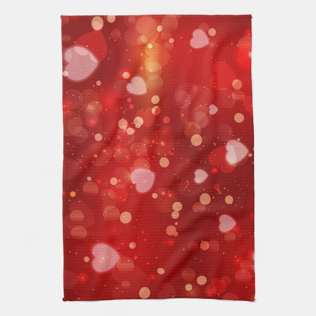 Red Hearts and Bokeh Kitchen Towel (Vertical)