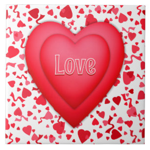 Red Hearts and Confetti Personalized Tile